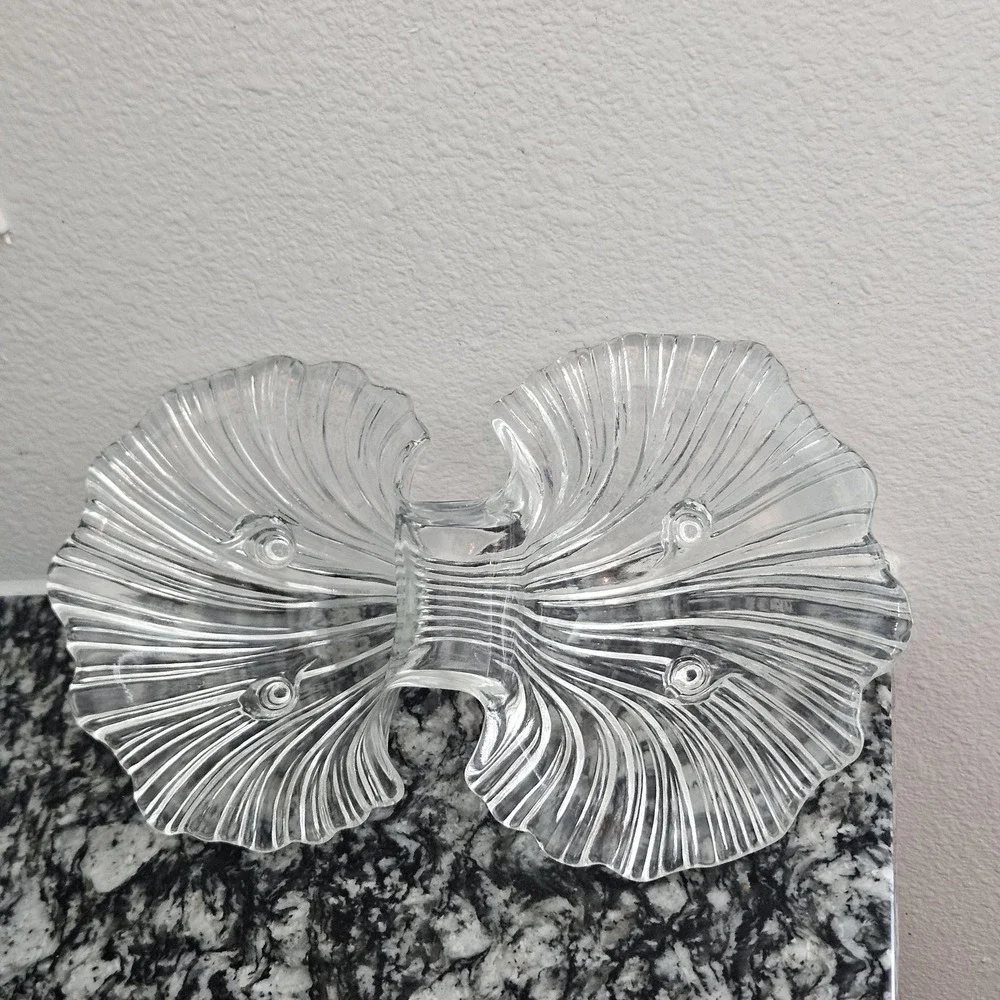 shell shape clear glass‎ Seascape Florida pattern two-part footed serving dish